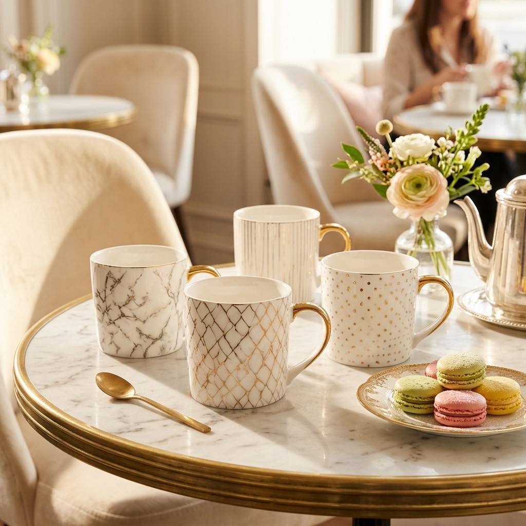Gold Rim Ceramic Coffee Mug – Set of 4