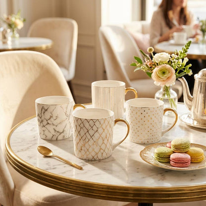 Gold Rim Ceramic Coffee Mug – Set of 4