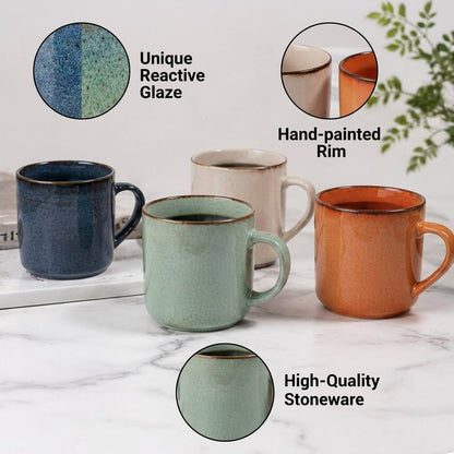 Reactive Stoneware Coffee Mug - Set of 4