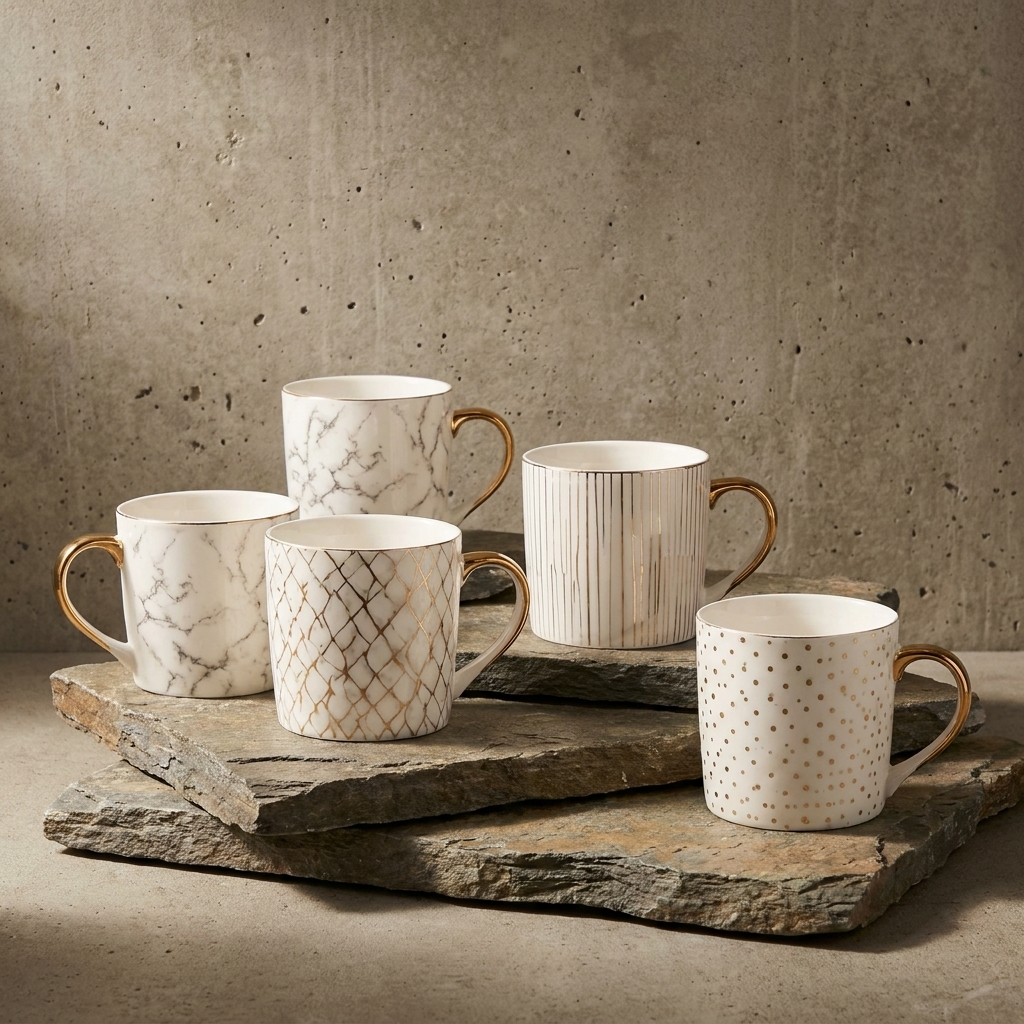 Gold Rim Ceramic Coffee Mug – Set of 4