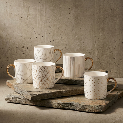 Gold Rim Ceramic Coffee Mug – Set of 4