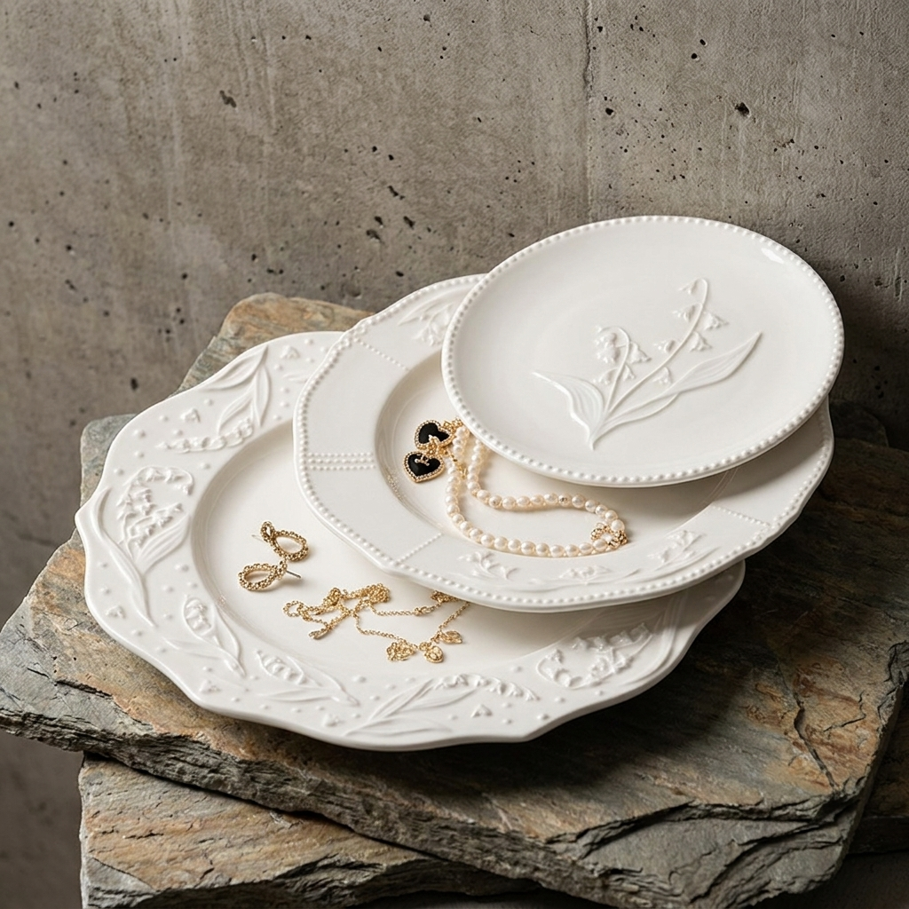 Embossed Ceramic Dinner Plate - Set of 3